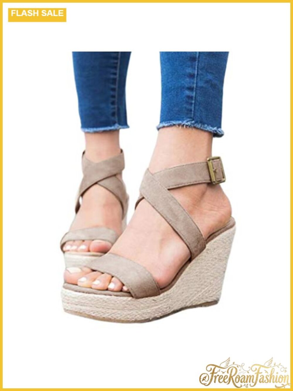 Women's Suede Open Toe Platform Wedge Espadrille Sandals Ankle Strap